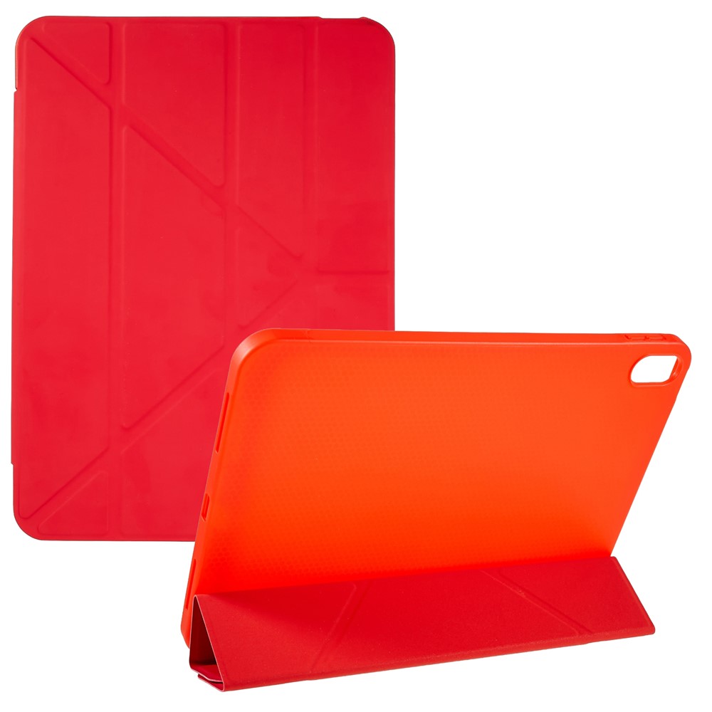 For iPad (2025) / 10.9 (2022) Shockproof Tablet Case Auto Wake / Sleep PU Leather Cover with Origami Stand - Red