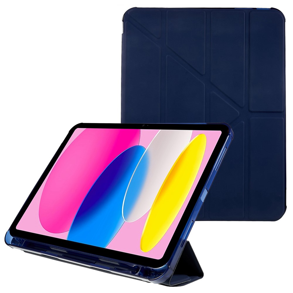For iPad (2025) / 10.9 (2022) Origami Stand Auto Wake / Sleep Cover PU Leather + TPU Tablet Case with Pencil Holder - Blue