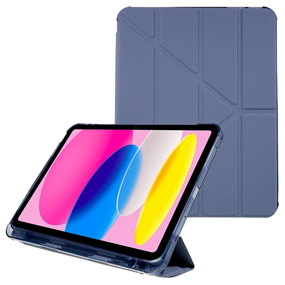 For iPad (2025) / 10.9 (2022) Origami Stand Auto Wake / Sleep Cover PU Leather + TPU Tablet Case with Pencil Holder - Purple