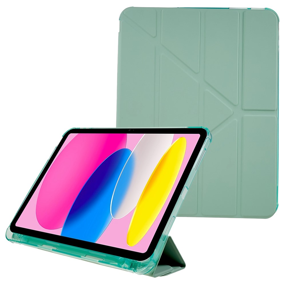 For iPad (2025) / 10.9 (2022) Origami Stand Auto Wake / Sleep Cover PU Leather + TPU Tablet Case with Pencil Holder - Green
