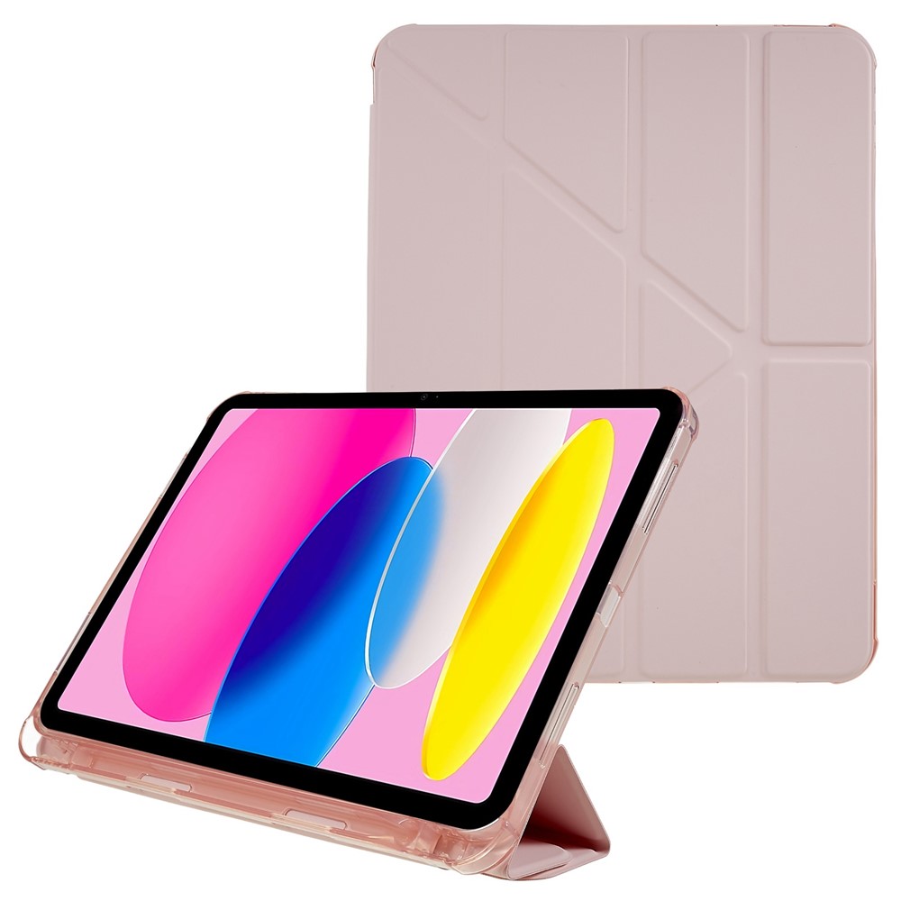 For iPad (2025) / 10.9 (2022) Origami Stand Auto Wake / Sleep Cover PU Leather + TPU Tablet Case with Pencil Holder - Rose Gold