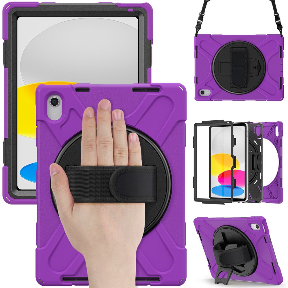 For iPad (2025) / 10.9 (2022) Case PC + Silicone Cover with Hand Strap / Shoulder Strap - Purple