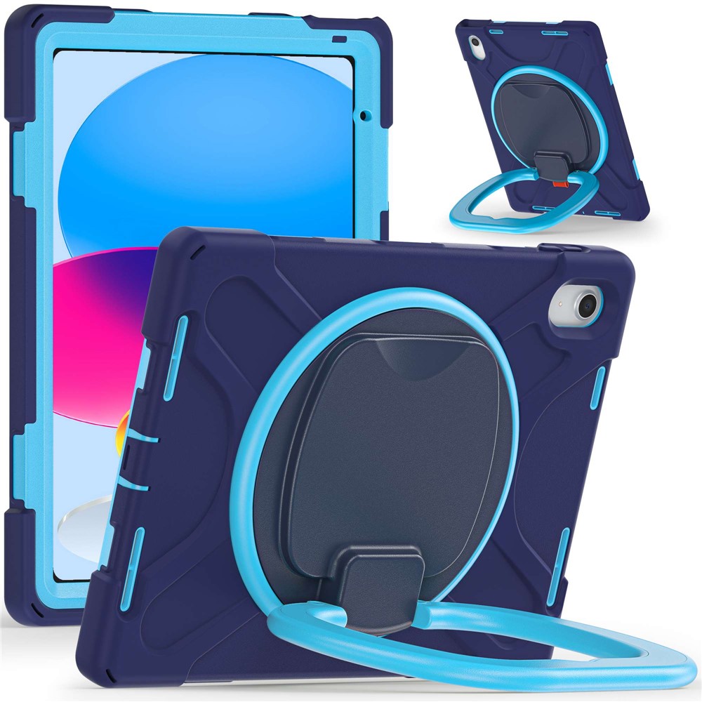 For iPad (2025) / 10.9 (2022) Shockproof Case Anti-Fall Tablet Case PC Silicone Protective Cover with Kickstand - Dark Blue