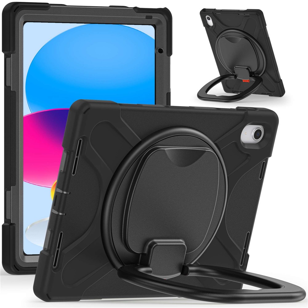 For iPad (2025) / 10.9 (2022) Shockproof Case Anti-Fall Tablet Case PC Silicone Protective Cover with Kickstand - Black