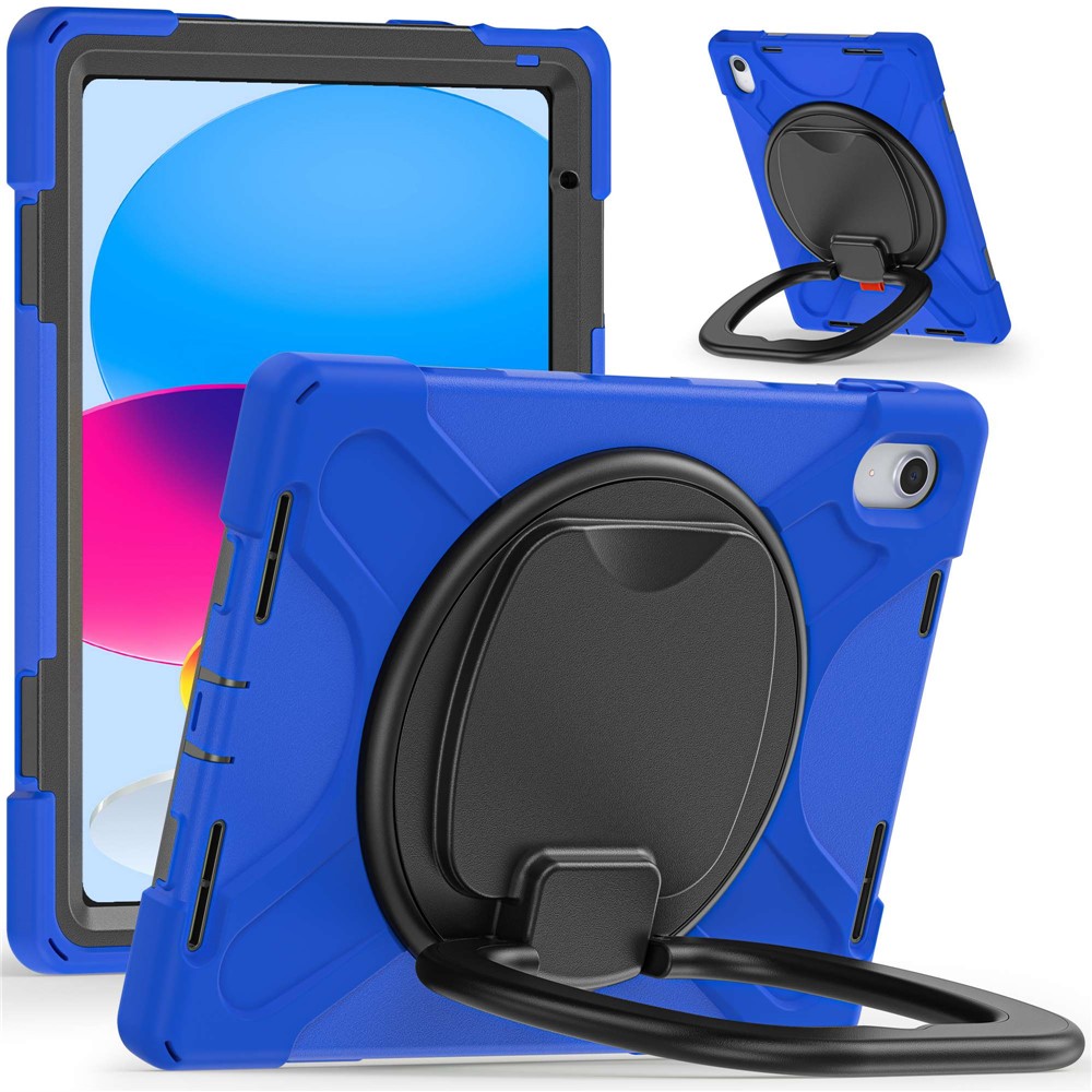 For iPad (2025) / 10.9 (2022) Shockproof Case Anti-Fall Tablet Case PC Silicone Protective Cover with Kickstand - Blue