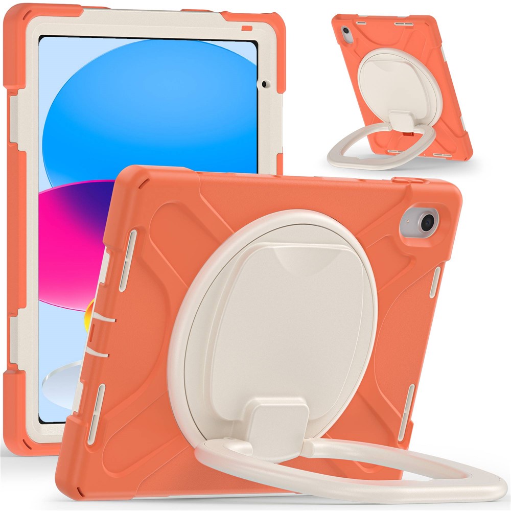 For iPad (2025) / 10.9 (2022) Shockproof Case Anti-Fall Tablet Case PC Silicone Protective Cover with Kickstand - Orange