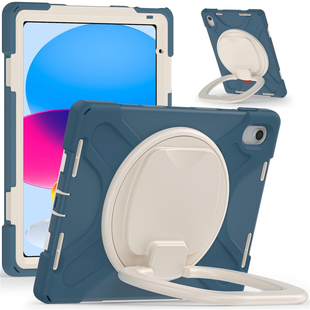 For iPad (2025) / 10.9 (2022) Shockproof Case Anti-Fall Tablet Case PC Silicone Protective Cover with Kickstand - Cornflower Blue