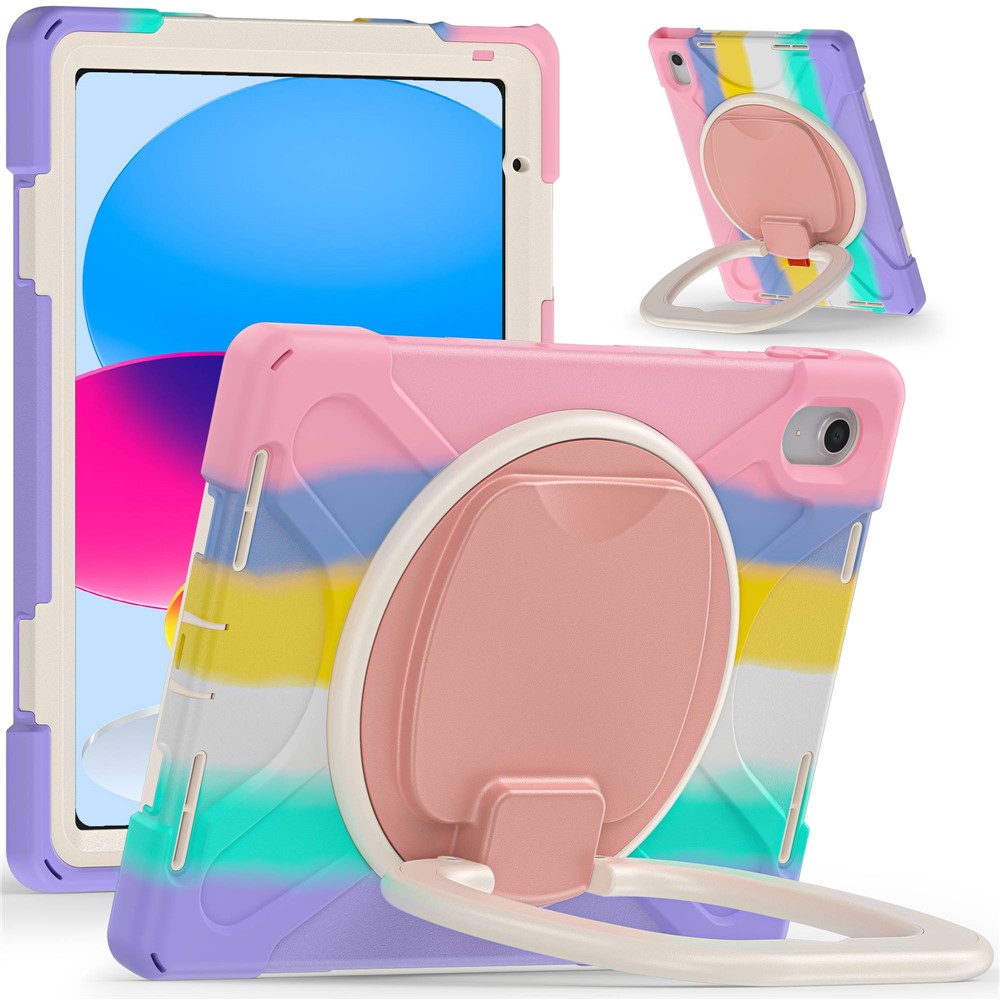 For iPad (2025) / 10.9 (2022) Shockproof Case Anti-Fall Tablet Case PC Silicone Protective Cover with Kickstand - Colorful Pink