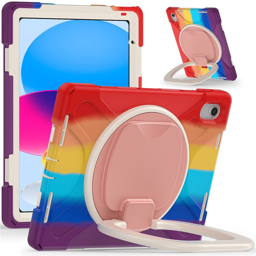 For iPad (2025) / 10.9 (2022) Shockproof Case Anti-Fall Tablet Case PC Silicone Protective Cover with Kickstand - Colorful Red