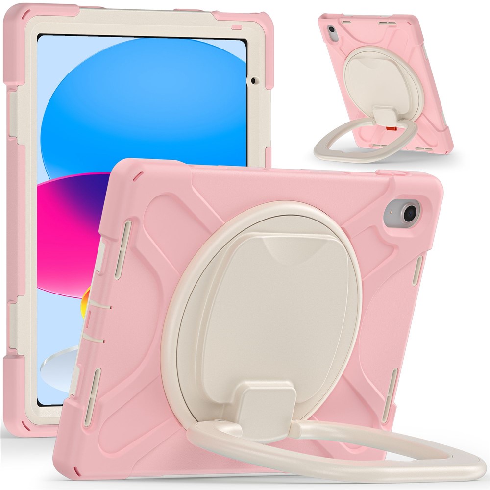 For iPad (2025) / 10.9 (2022) Shockproof Case Anti-Fall Tablet Case PC Silicone Protective Cover with Kickstand - Pink