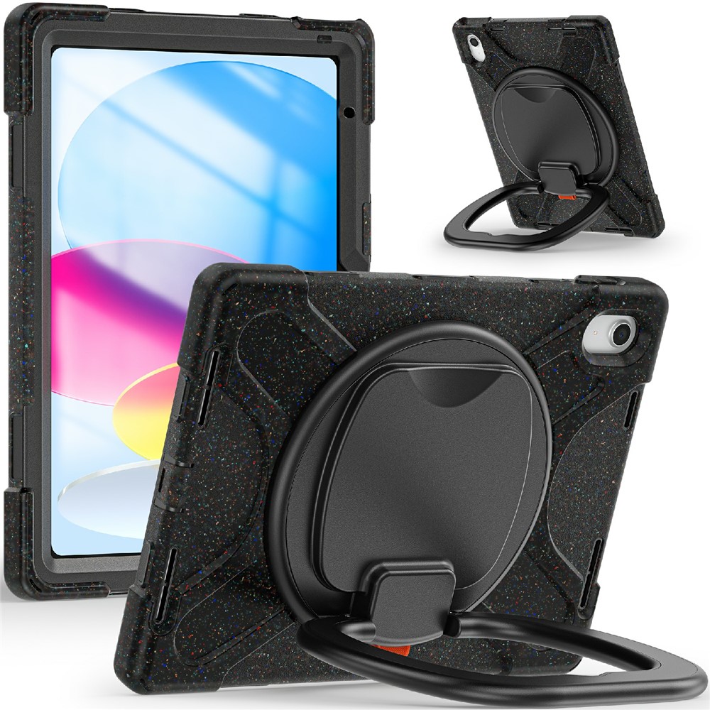 For iPad (2025) / 10.9 (2022) Case PC Silicone Cover with Kickstand - Dark Black