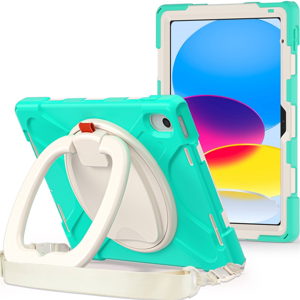 For iPad (2025) / 10.9 (2022) Rotary Kickstand Tablet Protective Case PC + Silicone Anti-Drop Back Cover with Shoulder Strap - Mint Green
