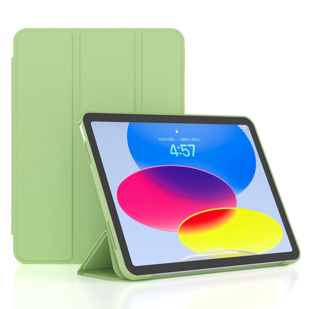 For iPad (2025) / 10.9 (2022) Trifold Stand Tablet Case Auto Wake / Sleep PU Leather Soft TPU Magnetic Shockproof Cover - Matcha Green