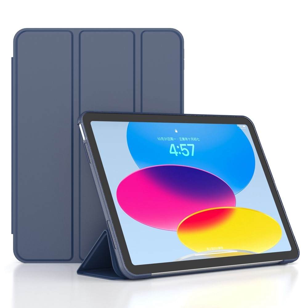 For iPad (2025) / 10.9 (2022) Trifold Stand Tablet Case Auto Wake / Sleep PU Leather Soft TPU Magnetic Shockproof Cover - Dark Blue