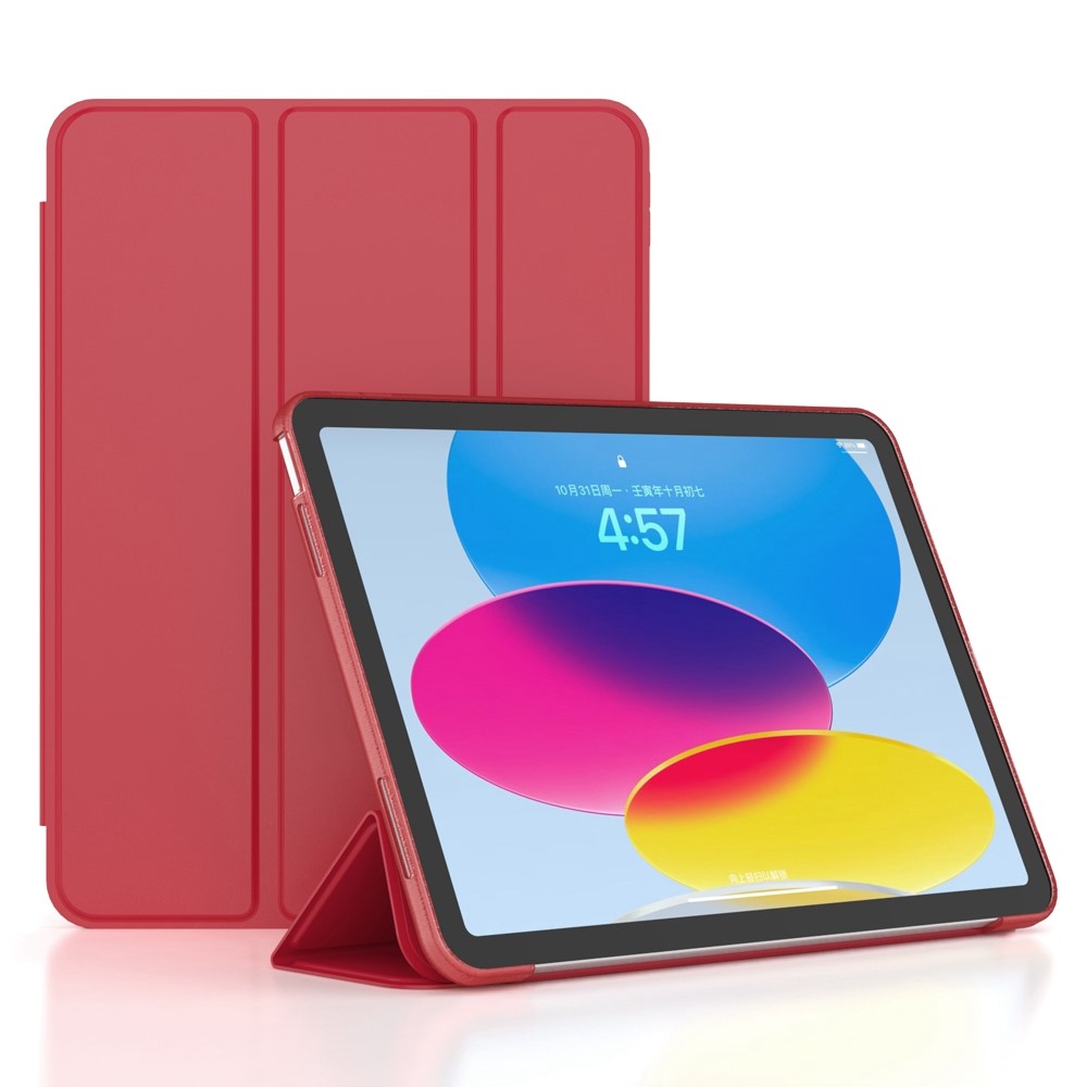For iPad (2025) / 10.9 (2022) Trifold Stand Tablet Case Auto Wake / Sleep PU Leather Soft TPU Magnetic Shockproof Cover - Red