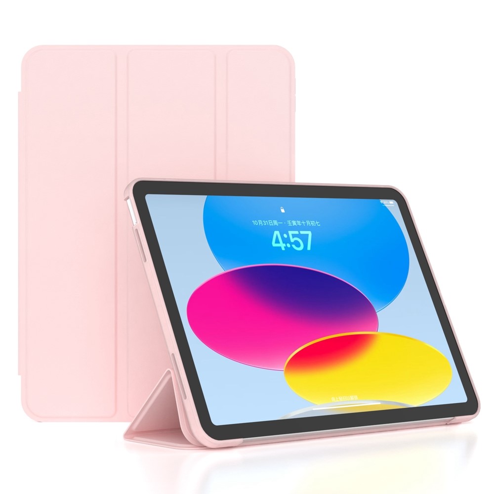 For iPad (2025) / 10.9 (2022) Trifold Stand Tablet Case Auto Wake / Sleep PU Leather Soft TPU Magnetic Shockproof Cover - Pink
