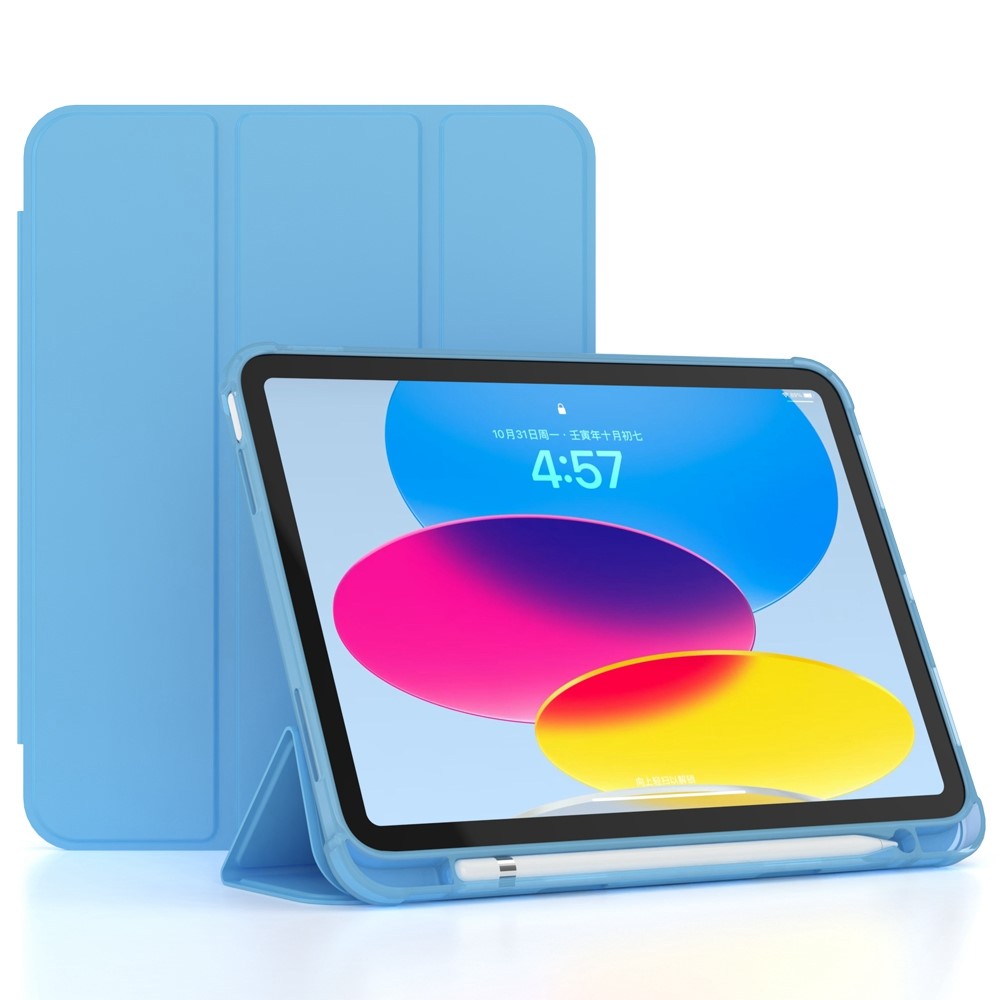 For iPad (2025)/10.9 (2022) Cover PU Leather Tri-fold Stand Tablet Case with Pen Slot - Baby Blue