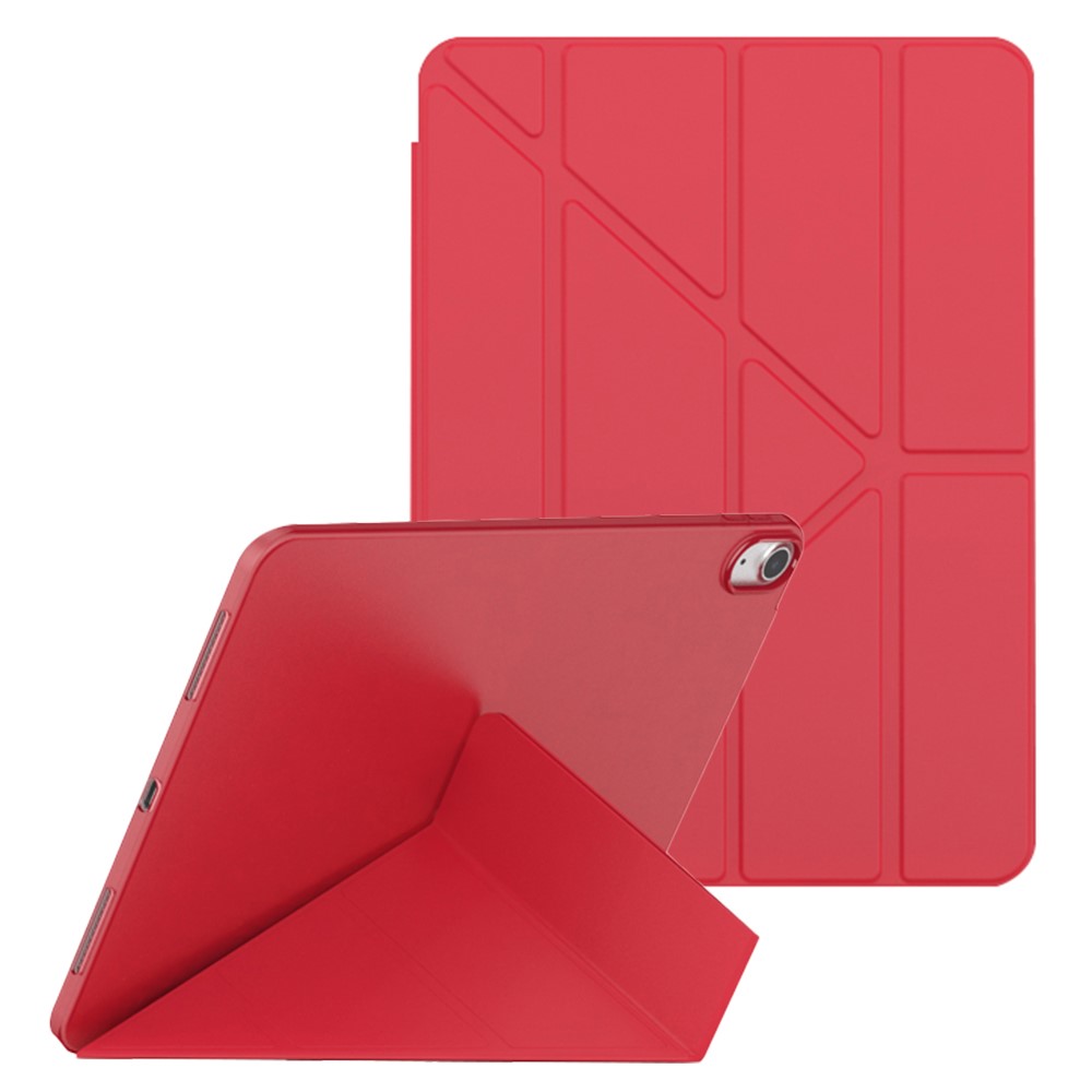 For iPad (2025) / 10.9 (2022) Origami Stand PU Leather + TPU Protective Case Tablet Drop-Proof Cover - Red