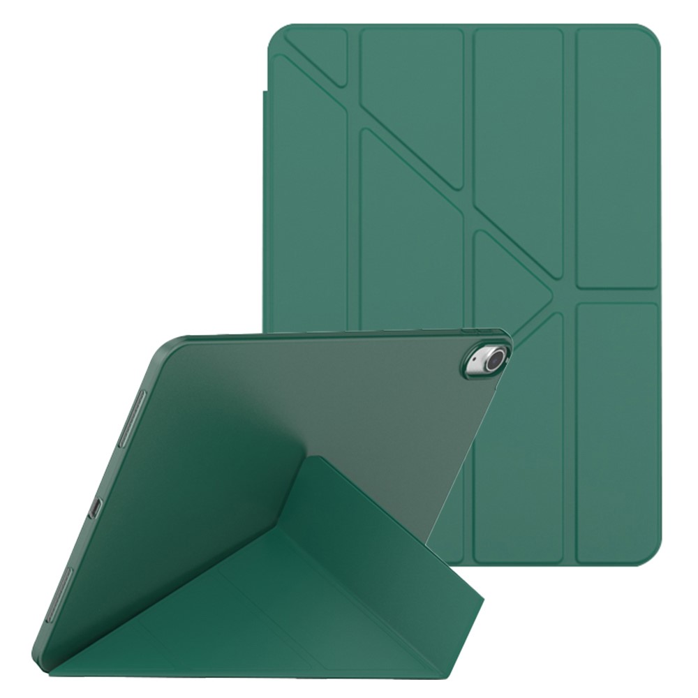 For iPad (2025) / 10.9 (2022) Origami Stand PU Leather + TPU Protective Case Tablet Drop-Proof Cover - Dark Green