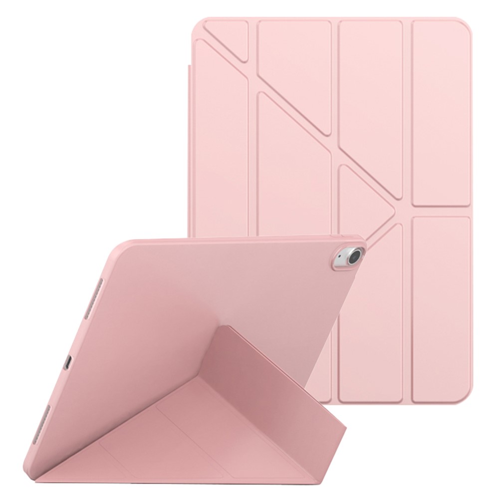 For iPad (2025) / 10.9 (2022) Origami Stand PU Leather + TPU Protective Case Tablet Drop-Proof Cover - Rose Gold
