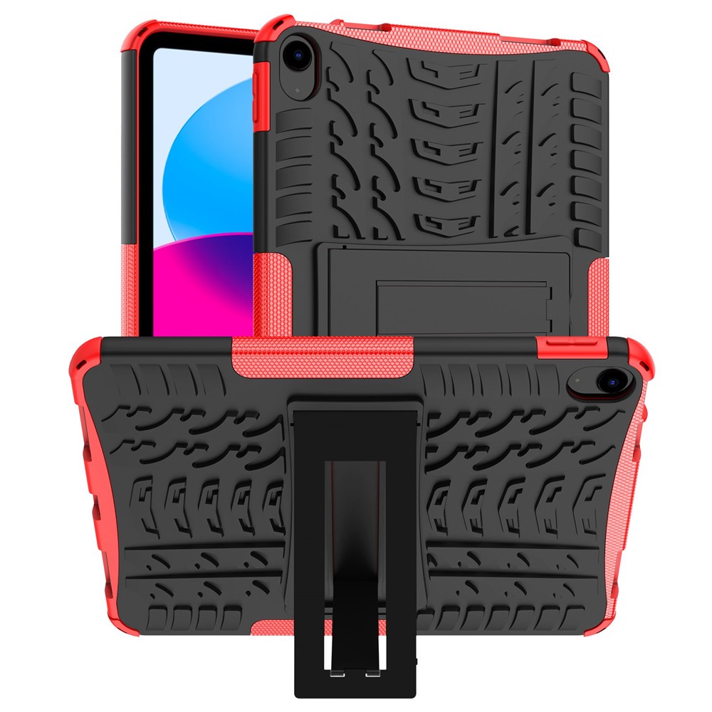 For iPad (2025)/iPad 10.9 (2022) Tablet Case Tire Texture Kickstand TPU + PC Protective Cover - Red