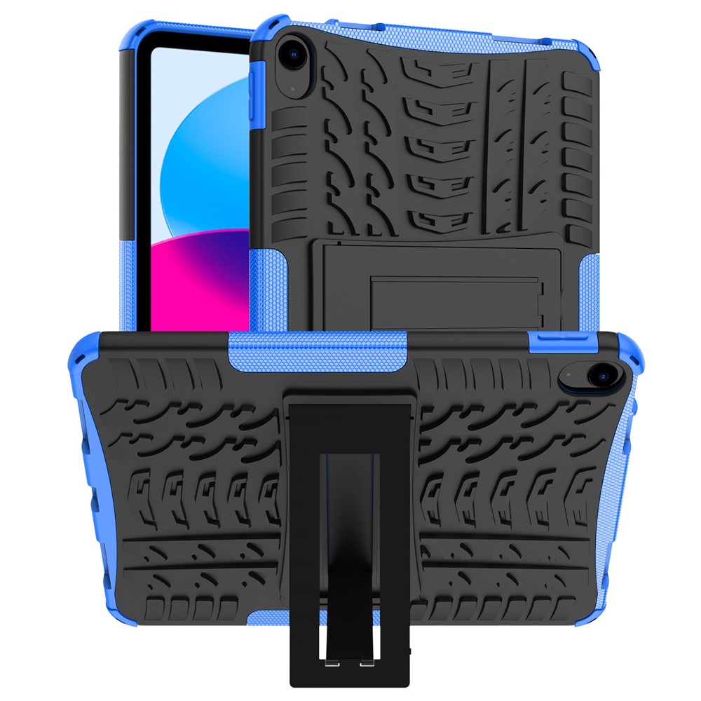 For iPad (2025)/iPad 10.9 (2022) Tablet Case Tire Texture Kickstand TPU + PC Protective Cover - Blue