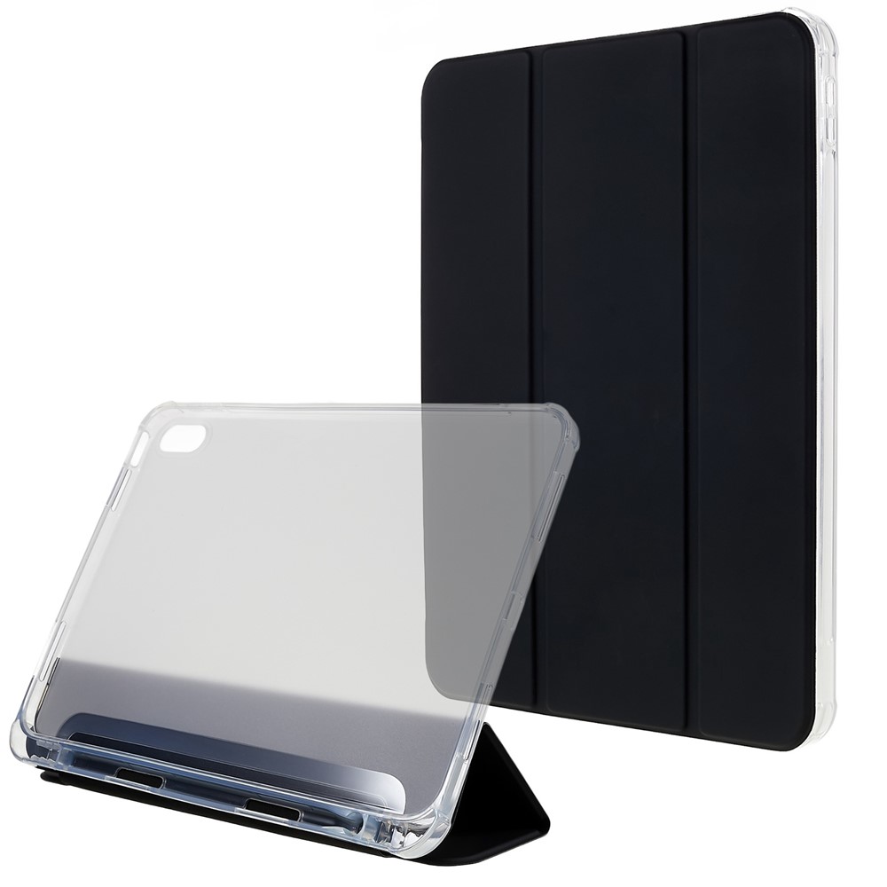 For iPad (2025) / 10.9 (2022) Tablet Case Stand PU Leather TPU Back Cover with Pencil Holder - Black