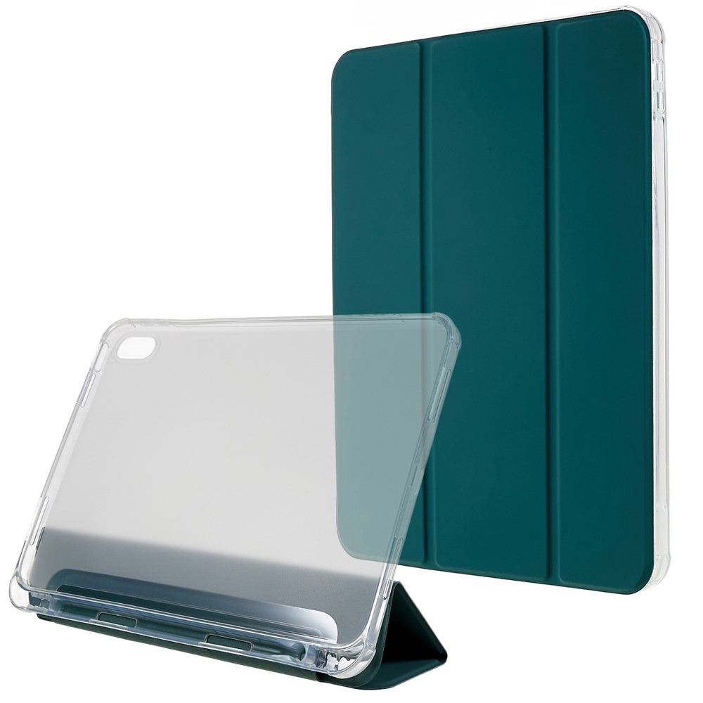 For iPad (2025) / 10.9 (2022) Tablet Case Stand PU Leather TPU Back Cover with Pencil Holder - Blackish Green
