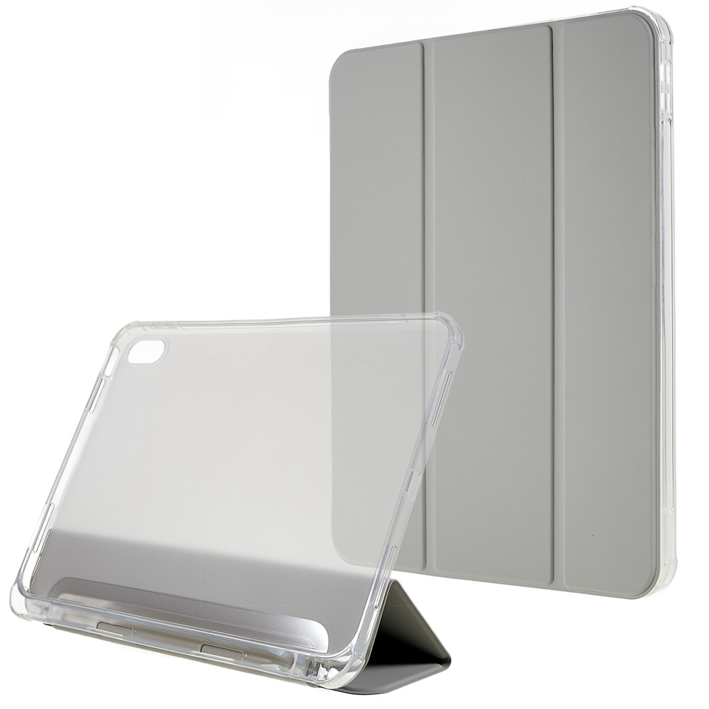 For iPad (2025) / 10.9 (2022) Tablet Case Stand PU Leather TPU Back Cover with Pencil Holder - Grey