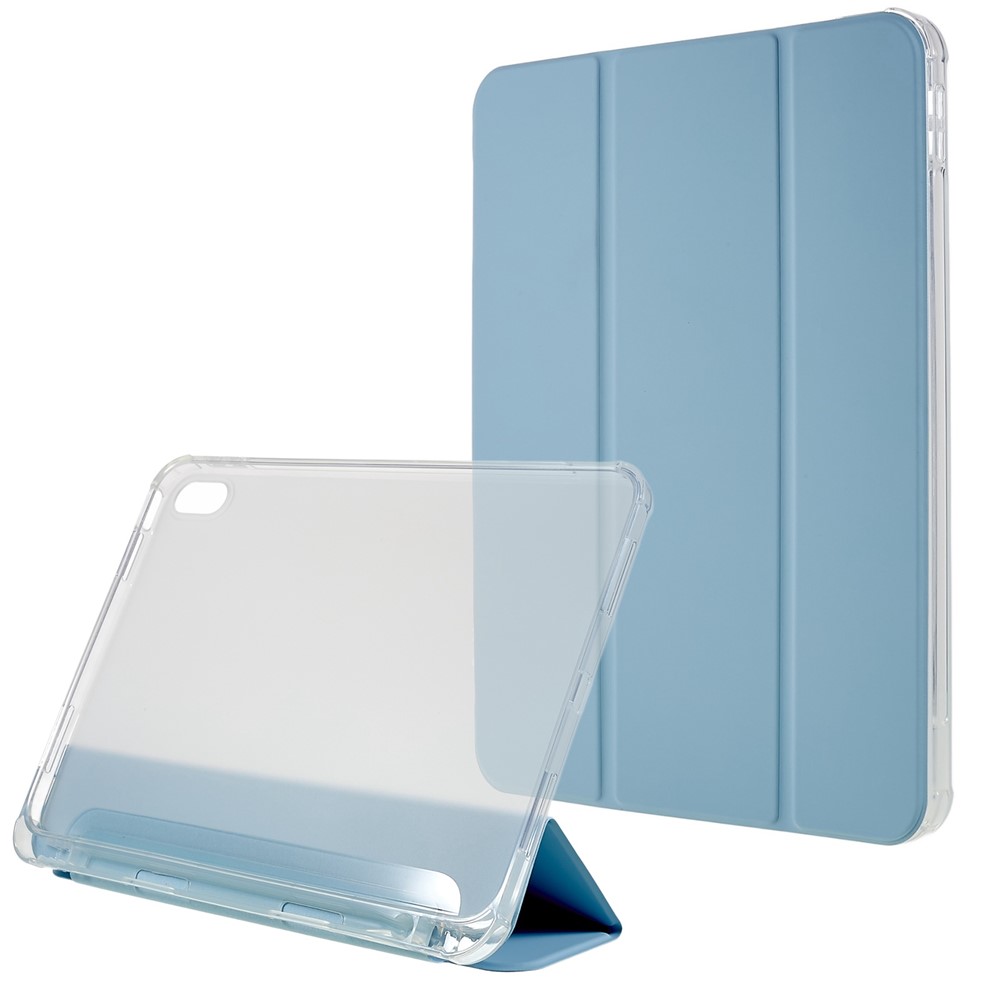 For iPad (2025) / 10.9 (2022) Tablet Case Stand PU Leather TPU Back Cover with Pencil Holder - Baby Blue