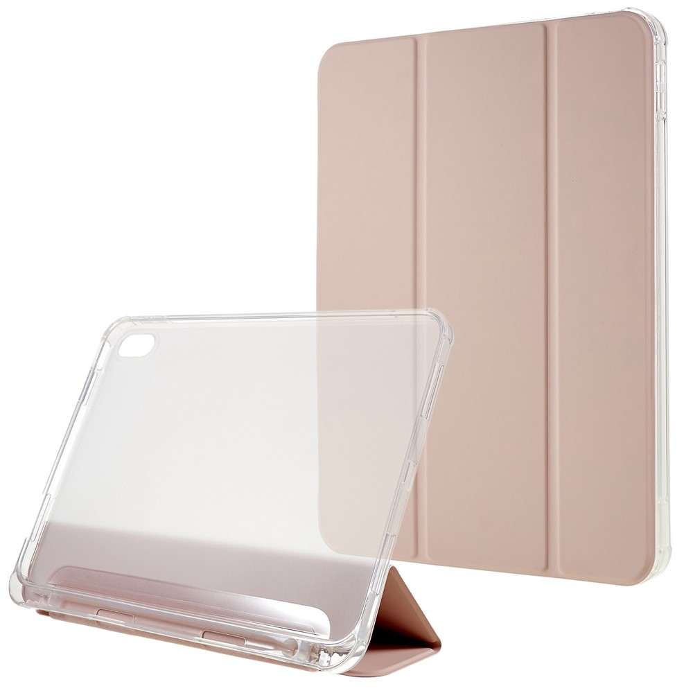 For iPad (2025) / 10.9 (2022) Tablet Case Stand PU Leather TPU Back Cover with Pencil Holder - Pink