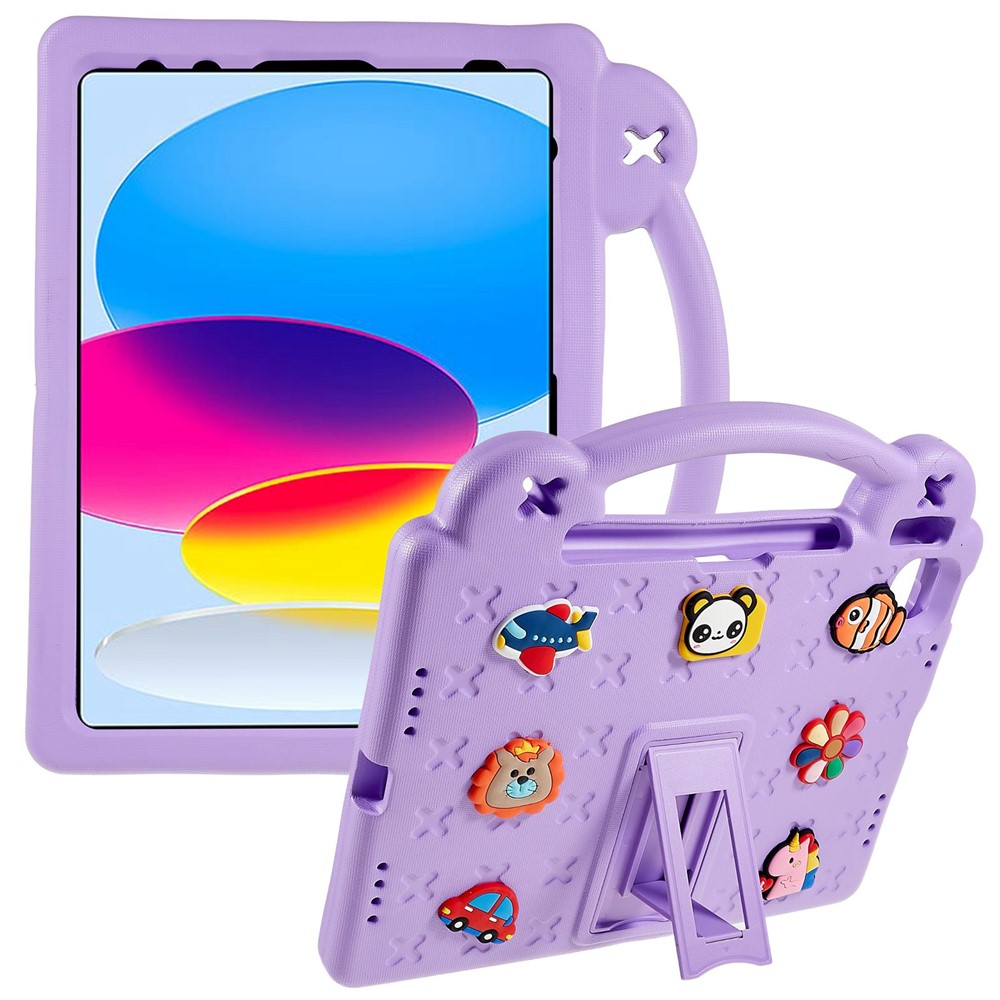 For iPad (2025) / 10.9 (2022) Tablet Cover Dropproof EVA Protective Case with Kickstand - Purple
