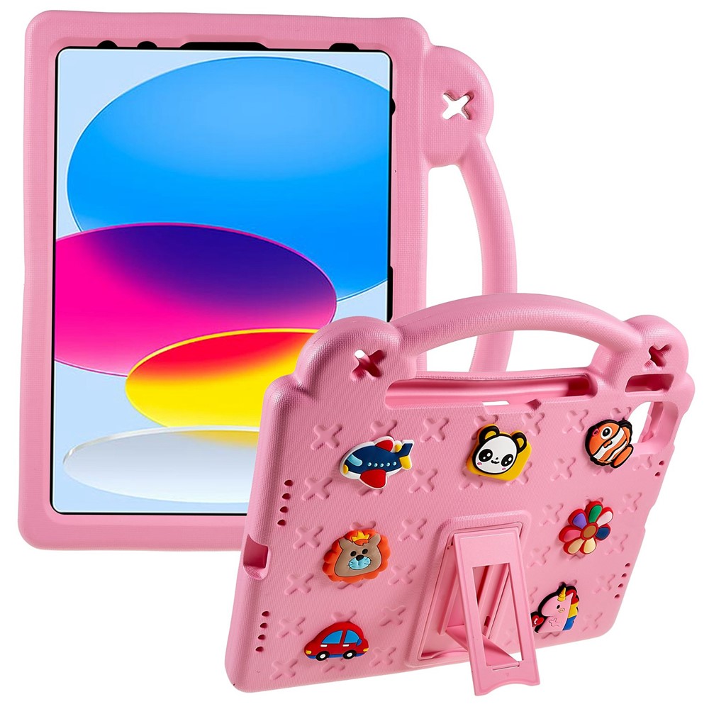 For iPad (2025) / 10.9 (2022) Tablet Cover Dropproof EVA Protective Case with Kickstand - Pink