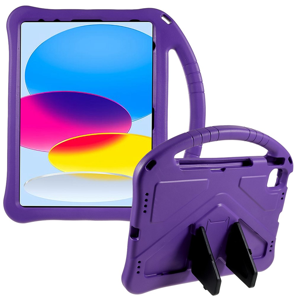 For iPad (2025) / 10.9 (2022) EVA Rugged Shockproof Tablet Cover Convertible Handle Kickstand Protective Kids Case - Purple