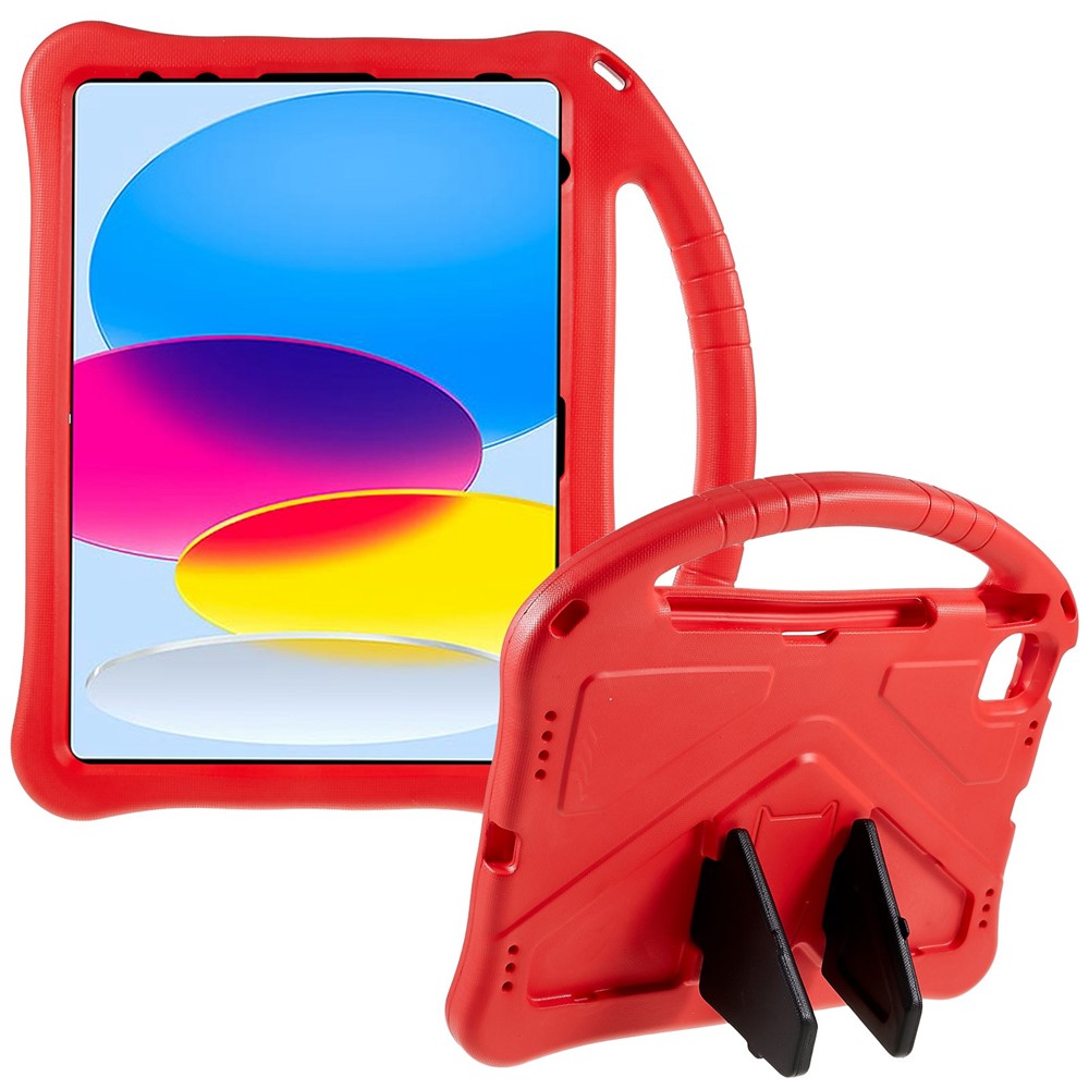 For iPad (2025) / 10.9 (2022) EVA Rugged Shockproof Tablet Cover Convertible Handle Kickstand Protective Kids Case - Red