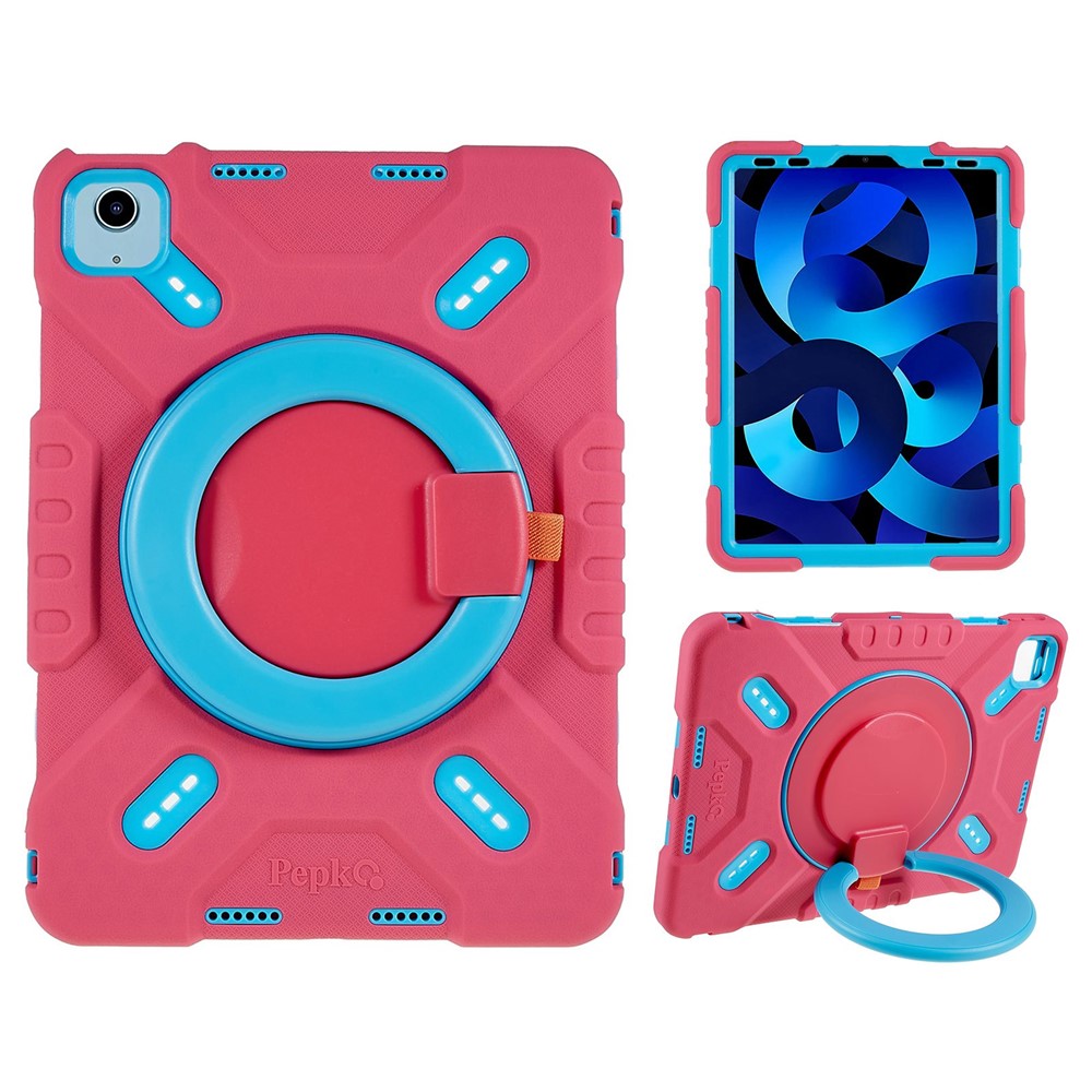PEPKOO For iPad Air (2022) / Air (2020) 360 Degree Rotation Kickstand Tablet Case Silicone+PC+ABS Shockproof Hybrid Cover - Rose