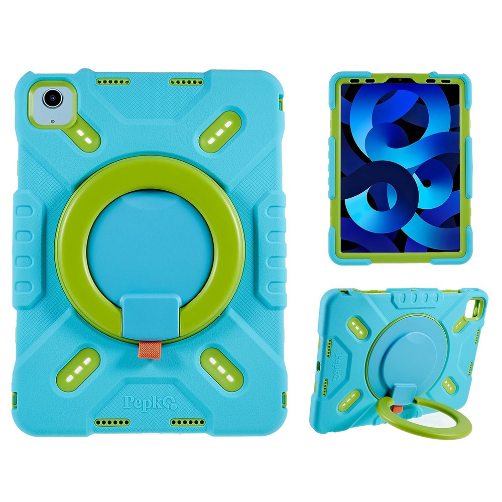 PEPKOO For iPad Air (2022) / Air (2020) 360 Degree Rotation Kickstand Tablet Case Silicone+PC+ABS Shockproof Hybrid Cover - Blue
