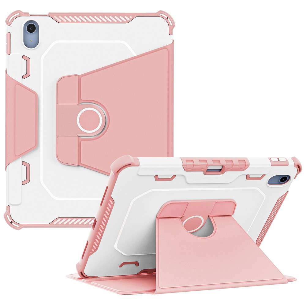 360-Degree Rotation Armor Leather Tablet Cover for iPad (2025) / 10.9 (2022) Auto Wake / Sleep Rotary Stand Anti-Drop Protective Case - Pink
