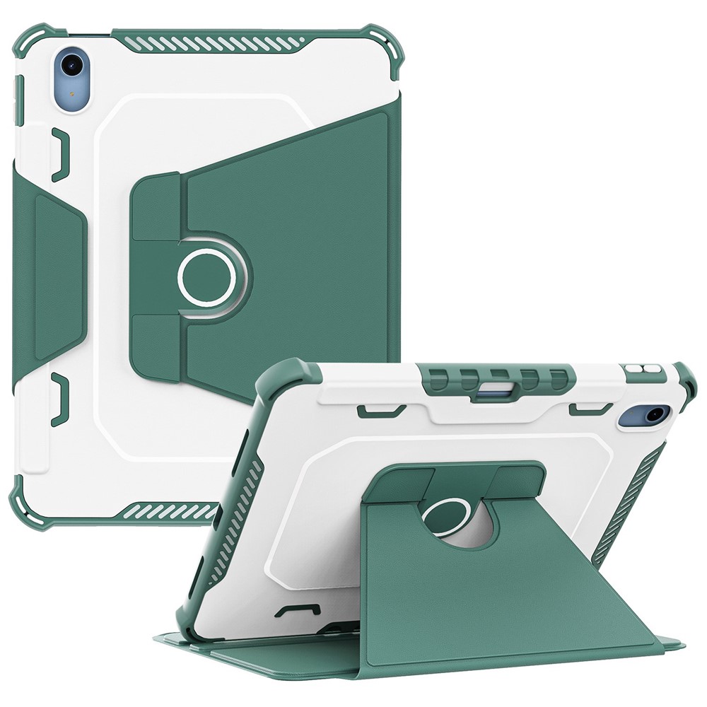 360-Degree Rotation Armor Leather Tablet Cover for iPad (2025) / 10.9 (2022) Auto Wake / Sleep Rotary Stand Anti-Drop Protective Case - Green