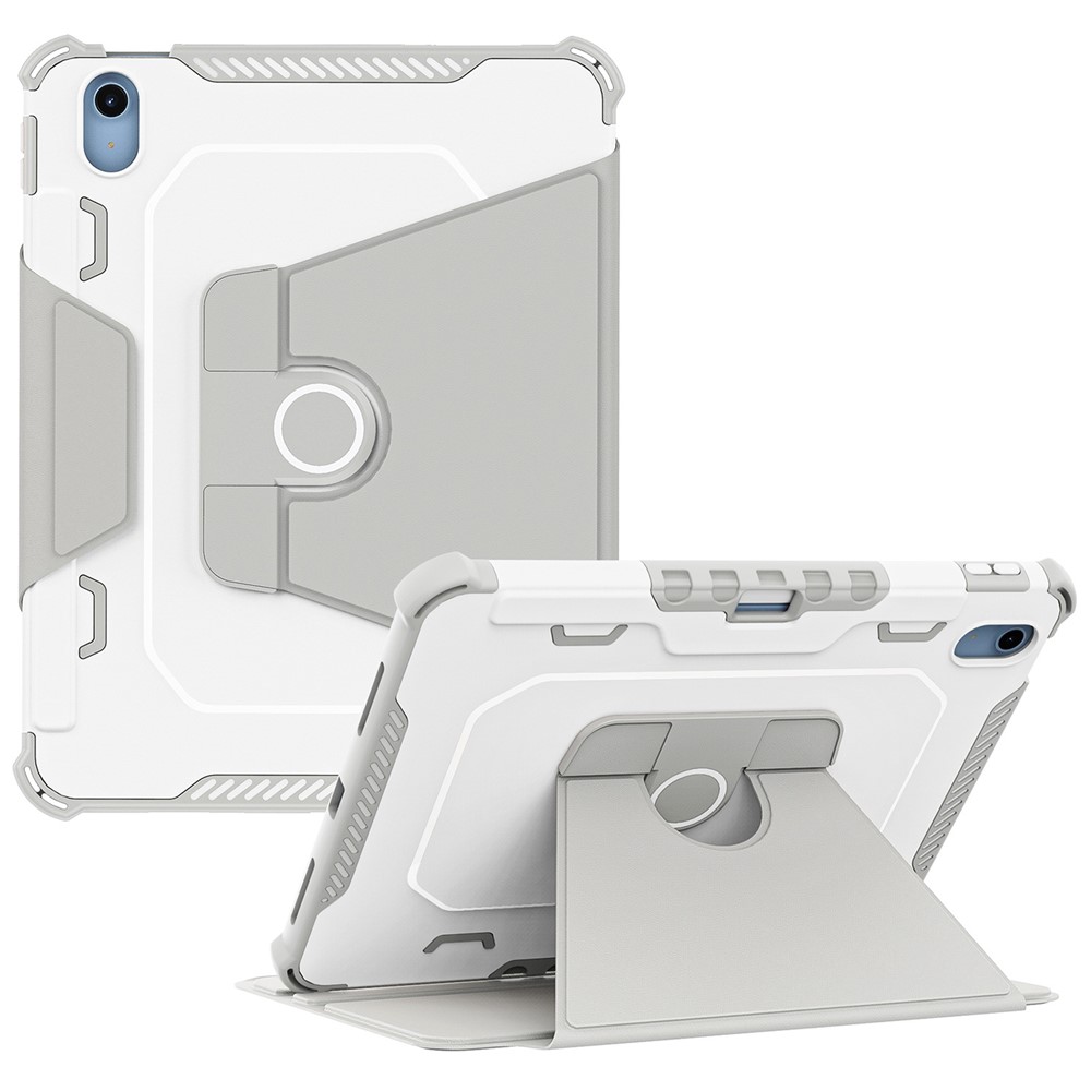 360-Degree Rotation Armor Leather Tablet Cover for iPad (2025) / 10.9 (2022) Auto Wake / Sleep Rotary Stand Anti-Drop Protective Case - Grey