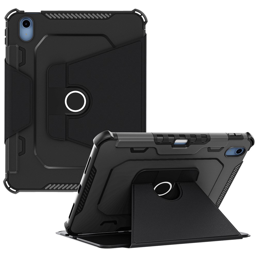 360-Degree Rotation Armor Leather Tablet Cover for iPad (2025) / 10.9 (2022) Auto Wake / Sleep Rotary Stand Anti-Drop Protective Case - Black
