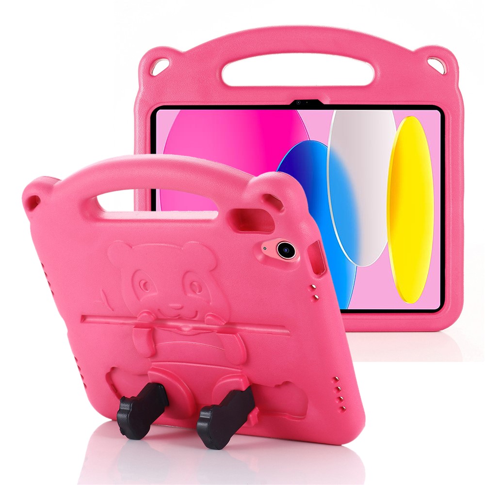 For iPad (2025) / 10.9 (2022) Cartoon Panda EVA Tablet Case Kickstand Hand Grip Shock-Absorbing Protective Cover - Rose