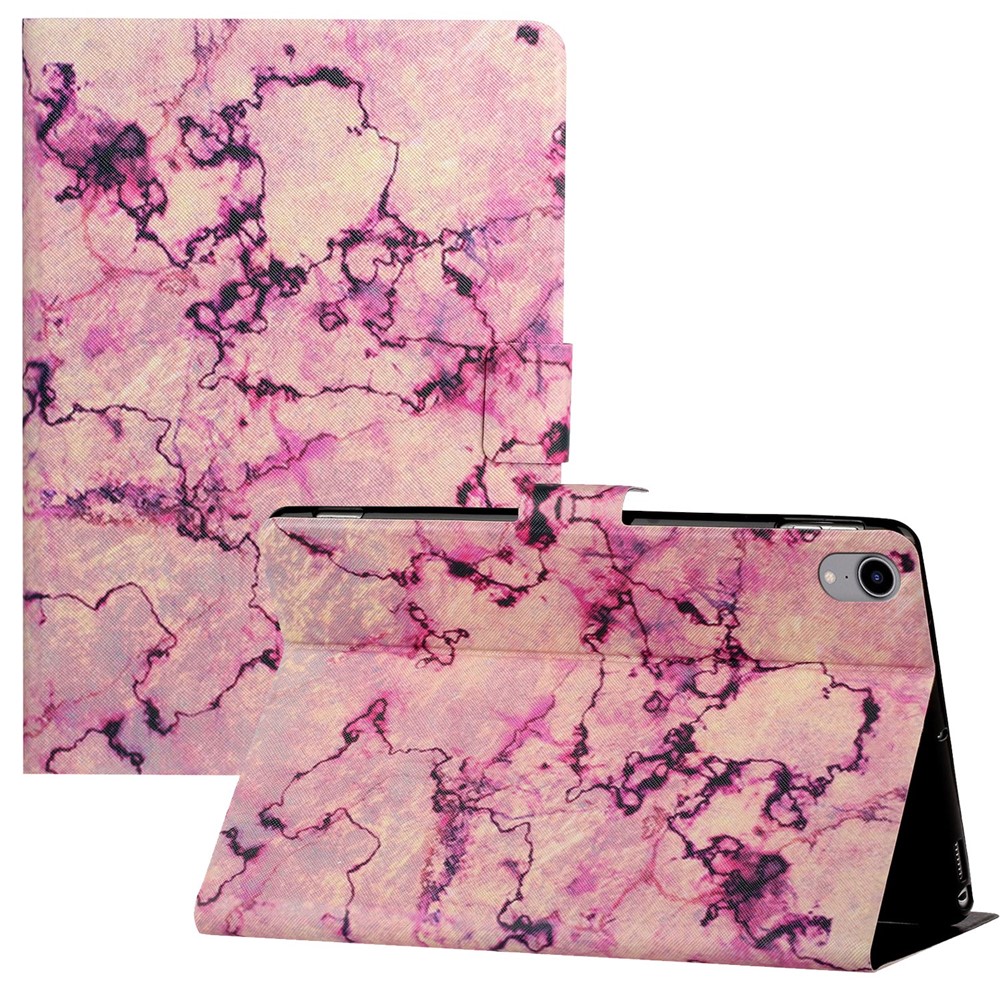 For iPad (2025) / 10.9 (2022) Pattern Printing PU Leather Tablet Case Card Holder Stand Cover with Auto Wake / Sleep Function - Pink Marble