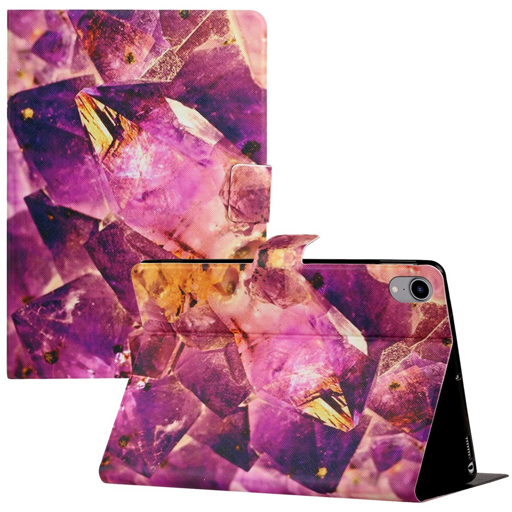 For iPad (2025) / 10.9 (2022) Pattern Printing PU Leather Tablet Case Card Holder Stand Cover with Auto Wake / Sleep Function - Amethyst