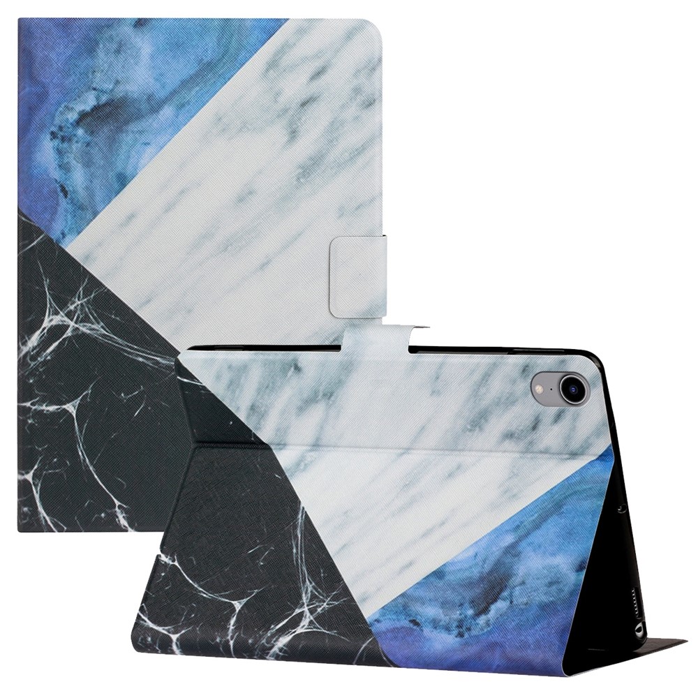 For iPad (2025) / 10.9 (2022) Pattern Printing PU Leather Tablet Case Card Holder Stand Cover with Auto Wake / Sleep Function - Blue / White