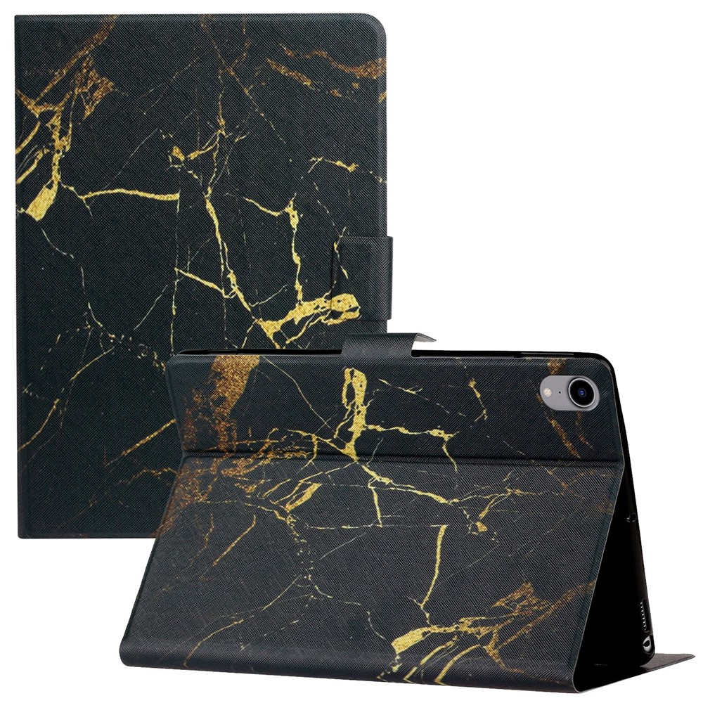 For iPad (2025) / 10.9 (2022) Pattern Printing PU Leather Tablet Case Card Holder Stand Cover with Auto Wake / Sleep Function - Black / Gold