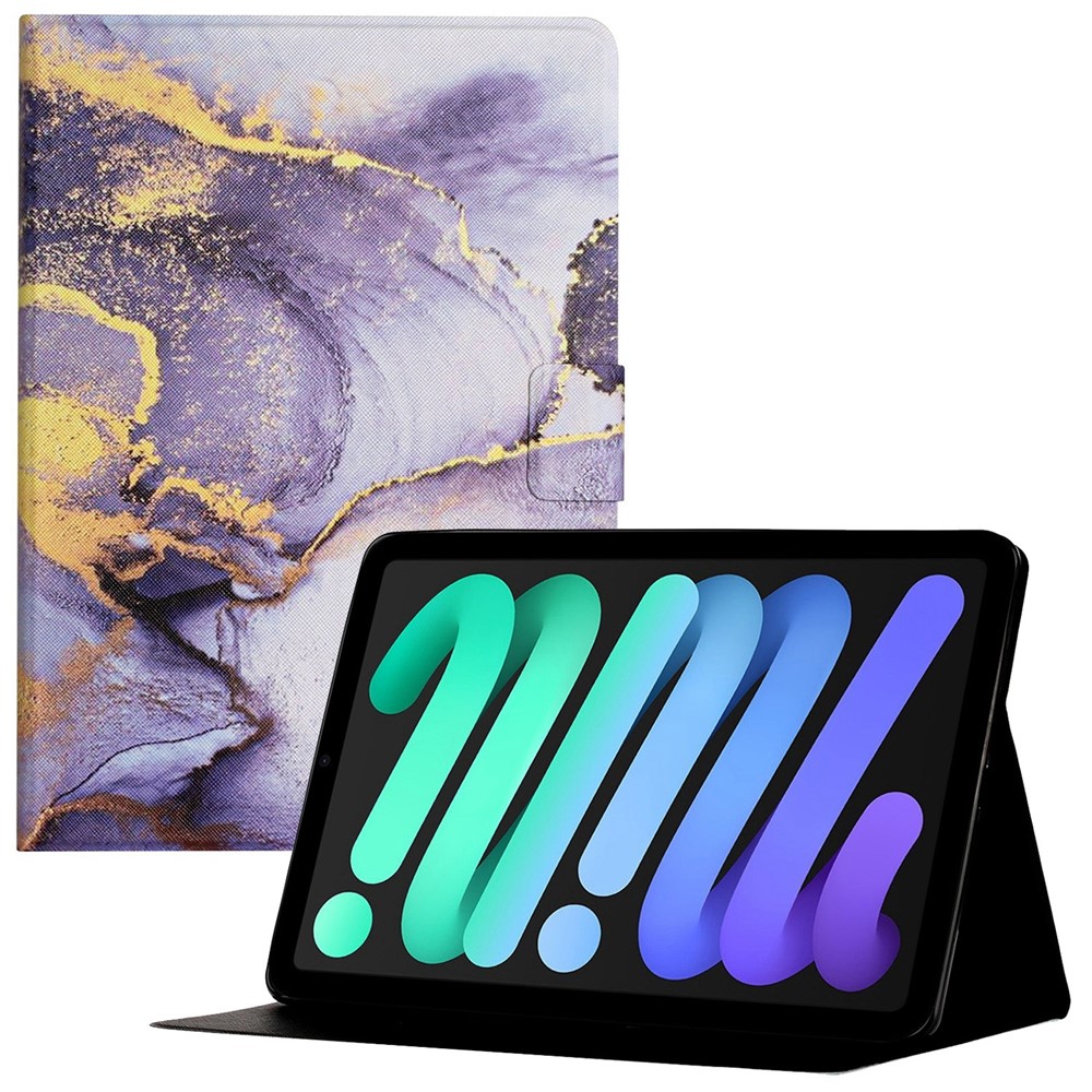 For iPad (2025) / 10.9 (2022) Tablet Cover Marble Pattern Printing PU Leather Stand Case with Card Holder - Purple Marble