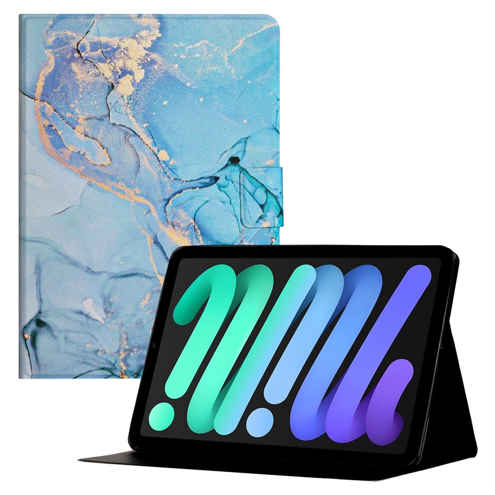 For iPad (2025) / 10.9 (2022) Tablet Cover Marble Pattern Printing PU Leather Stand Case with Card Holder - Blue Marble