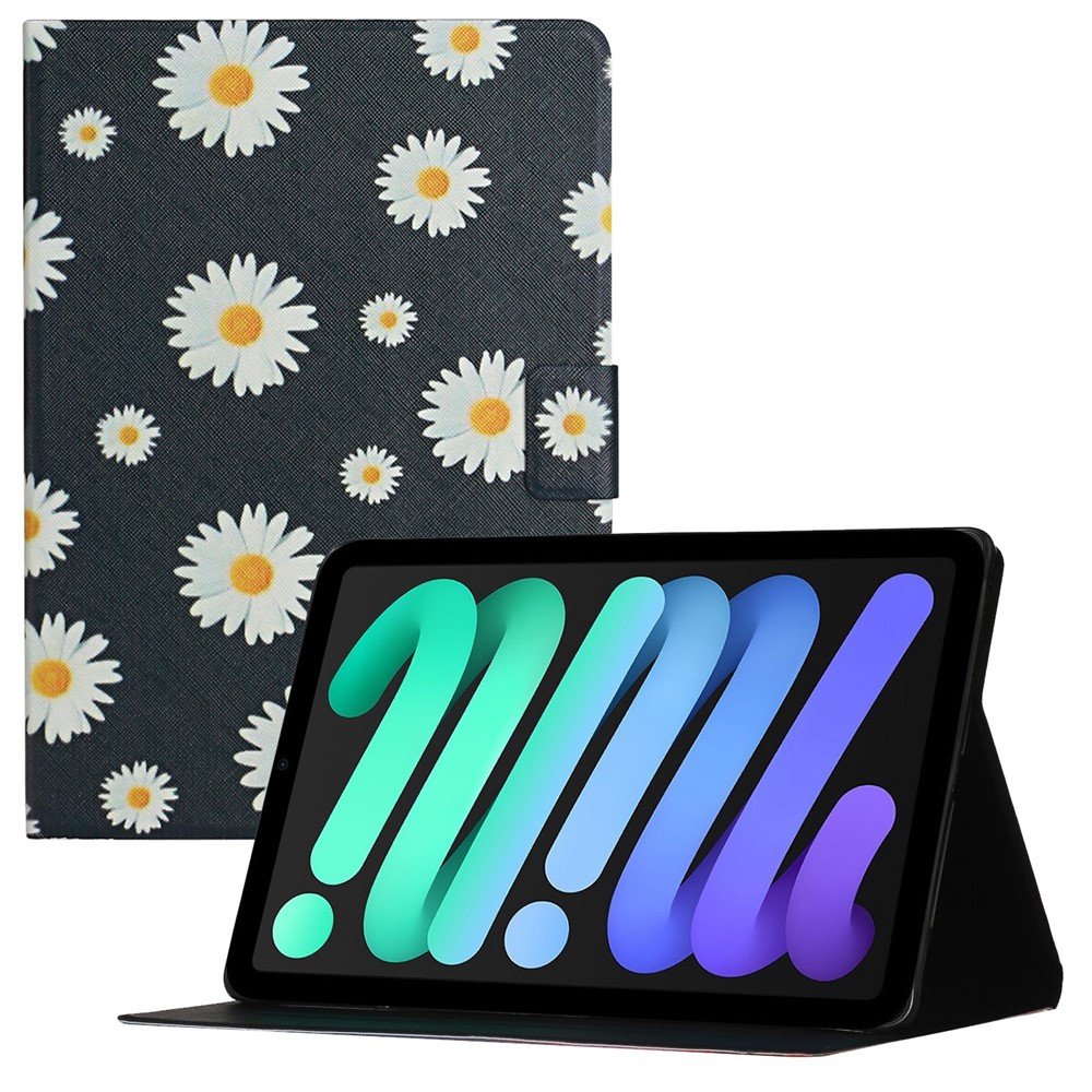 For iPad (2025) / 10.9 (2022) Stand Card Holder Pattern Printing Tablet Cover PU Leather Auto Wake / Sleep Anti-Drop Case - Daisy