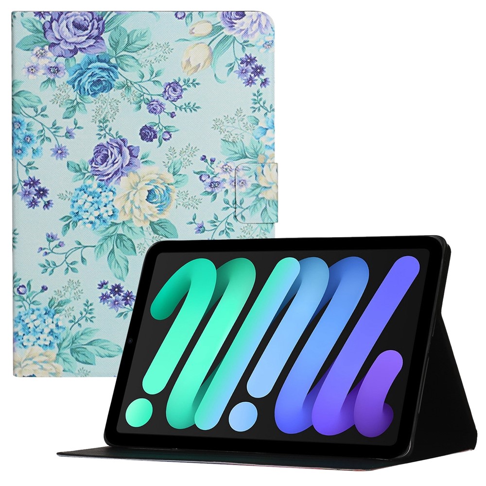 For iPad (2025) / 10.9 (2022) Stand Card Holder Pattern Printing Tablet Cover PU Leather Auto Wake / Sleep Anti-Drop Case - Purple Flower